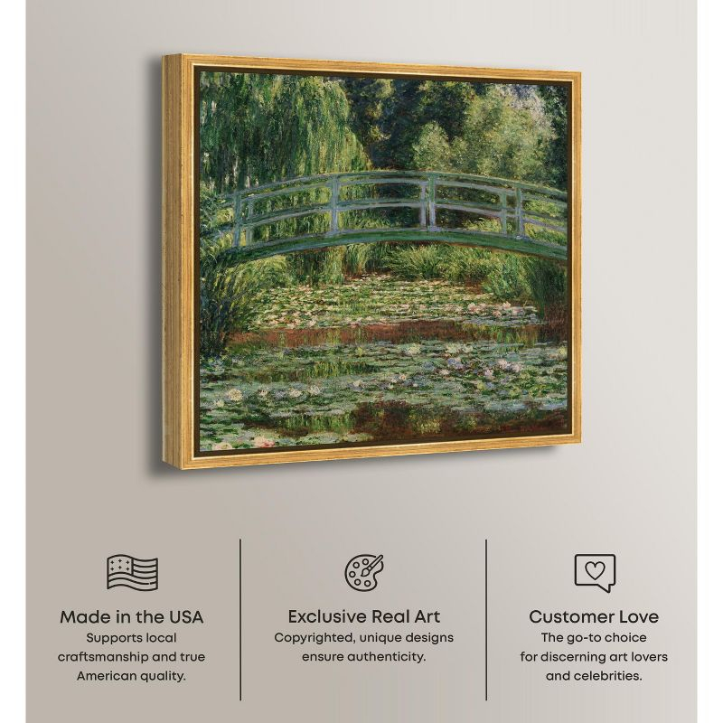 Monet - The Japanese Footbridge and the Water Lily Pool Giverny Canvas Impressionism Wall Art by Art Remedy, Gold Frame, 40" x 40"