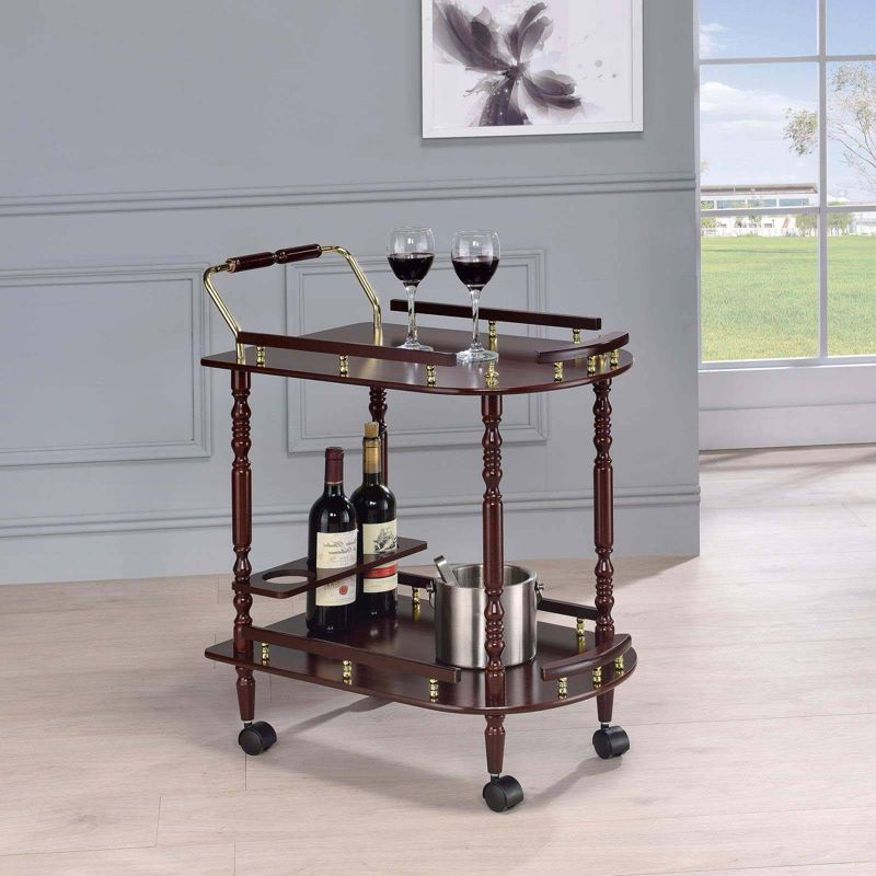 Coaster Palmer Traditional 2 Tier Wood Serving Cart Merlot/Brass
