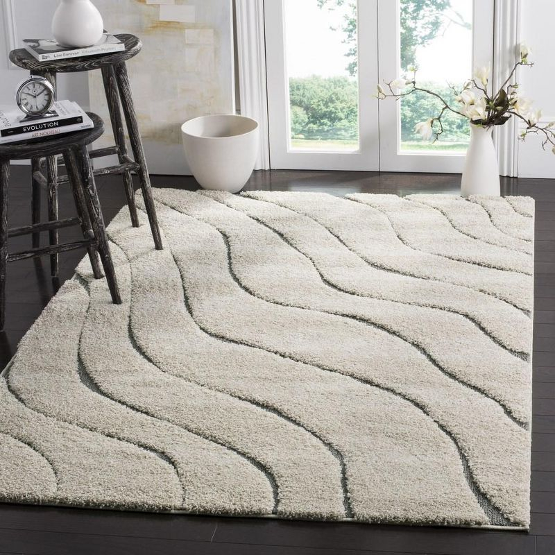 Florida Shag SG472 Power Loomed Indoor Accent Rug - Cream/Grey - 4'x6' - Safavieh
