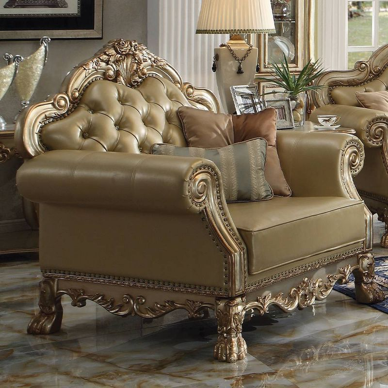 45" Dresden Accent Chair Bone Synthetic Leather/Gold Patina Finish - Acme Furniture: Tufted, No Assembly Required