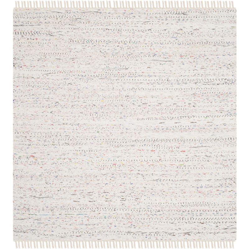 Rag Rug RAR121 Hand Woven Indoor Area Rug - 7'x7' - Ivory/Multi - Safavieh