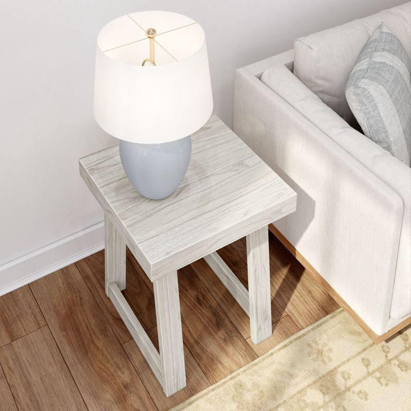 Plank+Beam Classic Square Side Table, Slim Side Table for Living Room, Nightstand for Small Spaces, Wood End Table for Bedroom, White Sand Wirebrush