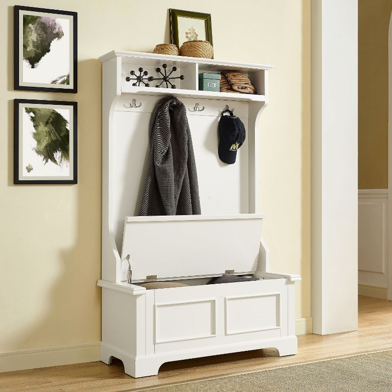 Campbell Hall Tree White - Crosley: Foyer Seating, Coat Hooks, Storage Bench, Cubbies