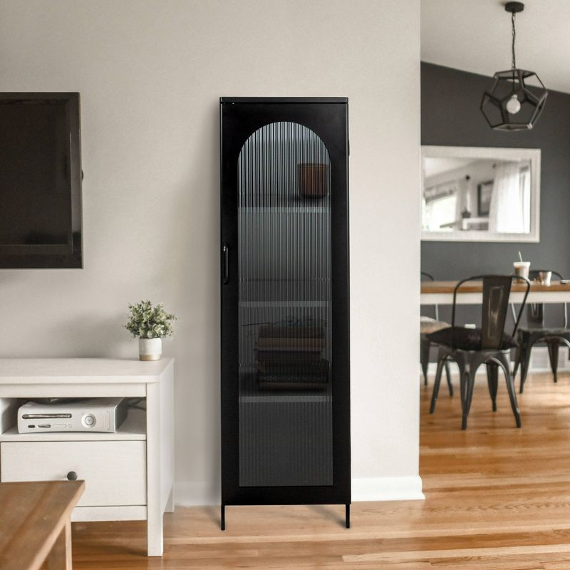 Storied Home Solstice Tall Accent Cabinet with 3 Shelves Black