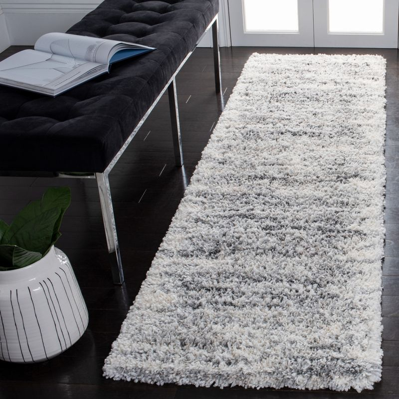Fontana Shag 800 FNT850 Power Loomed Indoor Runner - Ivory/Grey - 2'3"x12' - Safavieh