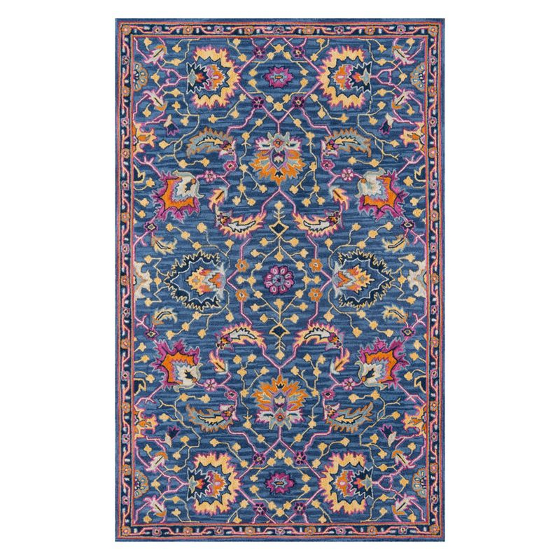 5'x8' Ibiza Oscar Area Rug Blue - Momeni: Wool Floral Tufted Large Botanical Rug, Medium Pile, Traditional Style