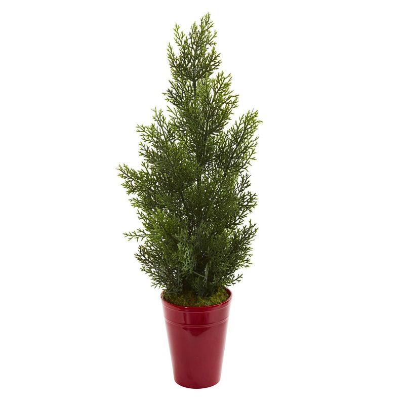 Nearly Natural 27-in Mini Cedar Artificial Pine Tree in Decorative Planter (Indoor/Outdoor)