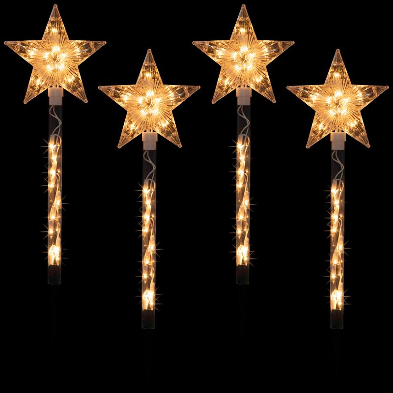 Northlight Lighted Star Christmas Pathway Marker with Lawn Stakes -  5' - Clear Lights - 4ct