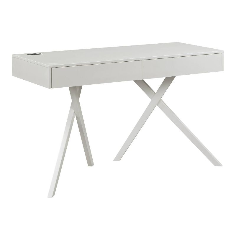 HOMES: Inside + Out 47" Thunderseek Mid Century Desk: Rubberwood, Birch Veneers, X-Base
