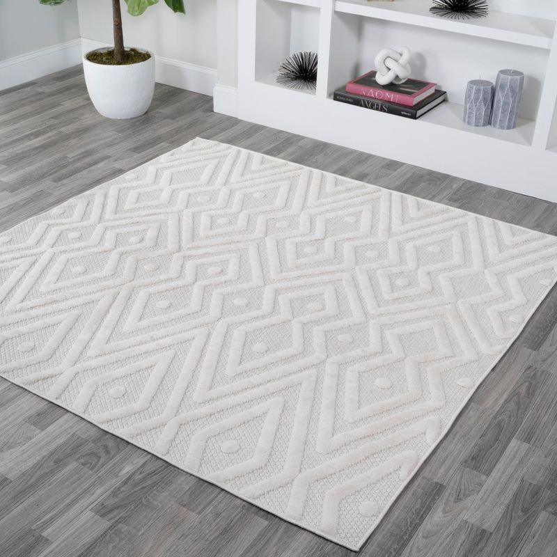 5' x 5' Balansat Moroccan Diamond Indoor/Outdoor Area Rug, Ivory - JONATHAN Y