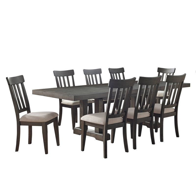 9pc Napa Dining Set Dusky Cedar - Steve Silver Co.: Farmhouse Style, Double Pedestal, Upholstered Chairs