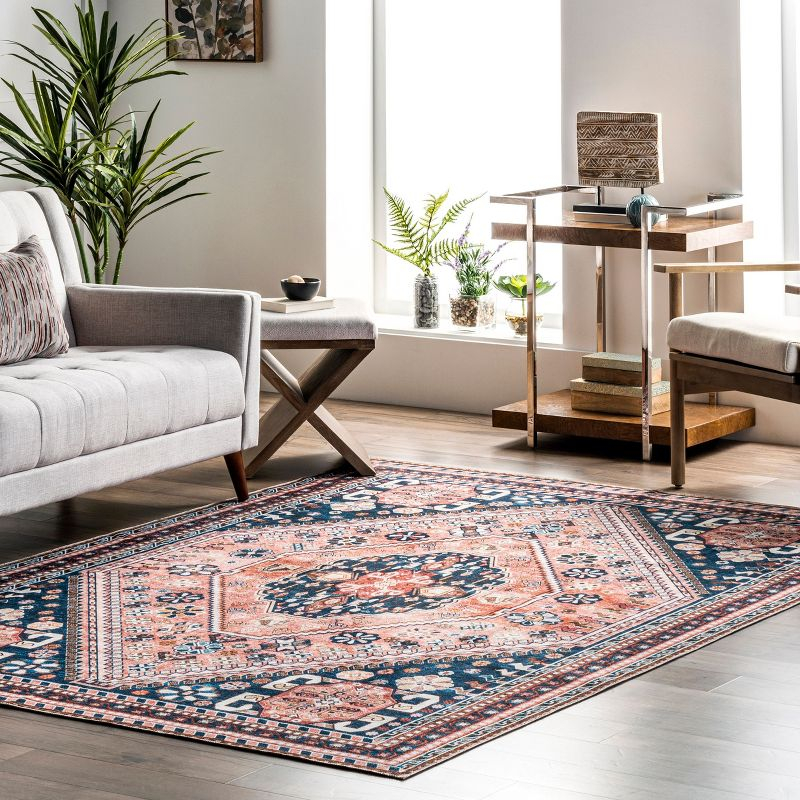 Nuloom Nevaeh Pet Friendly Machine Washable Bohemian Medallion Area Rug, 3' x 5', Dark Blue