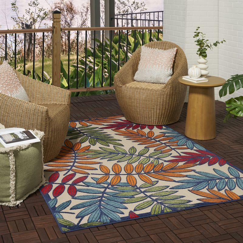 Nourison Aloha Floral Leaf Flatweave High-Low Indoor Outdoor Area Rug Multicolor 6' x 9'