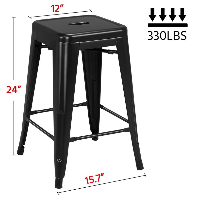 Yaheetech 24" Set of 4 Metal Counter Height Backless Stackable Bar Stools Indoor/Outdoor-Black