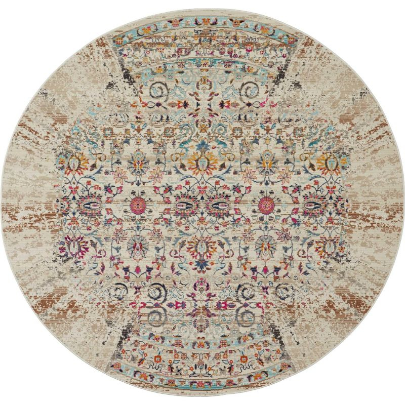 Nourison Vintage Kashan VKA02 Ivory/Light Blue/Orange Indoor Area Rug - 4' x ROUND