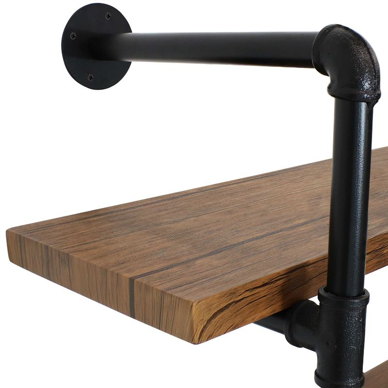 Sunnydaze 3 Shelf Industrial Style Pipe Frame Wall-Mounted Floating Shelf with Wood Veneer Shelves