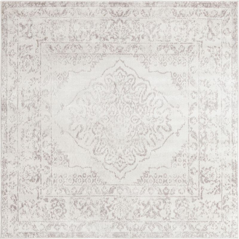 Unique Loom Oxford Collection Area Rug - Bodleian (6'  Square Ivory/Gray)