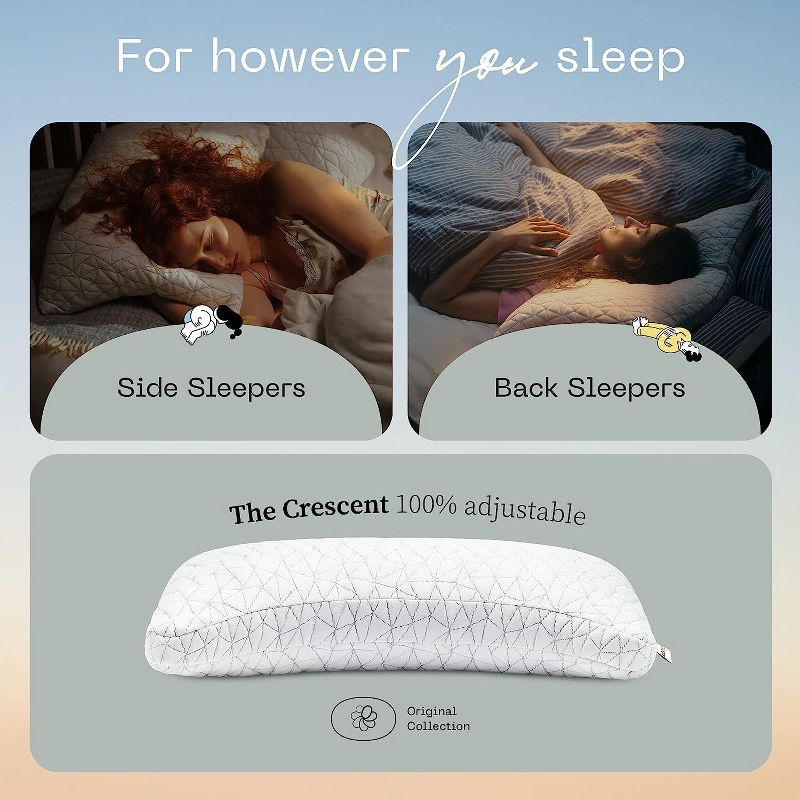 Coop Home Goods The Original Crescent Adjustable Pillow, Queen Bed Pillows for Shoulder, Neck & Head Support - Medium Firm for Back & Side Sleeper