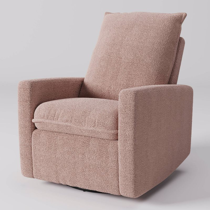 CorLiving Caillie Boucle Glider Recliner Chair Pink: Upholstered Swivel, 300lb Capacity, Contemporary Design