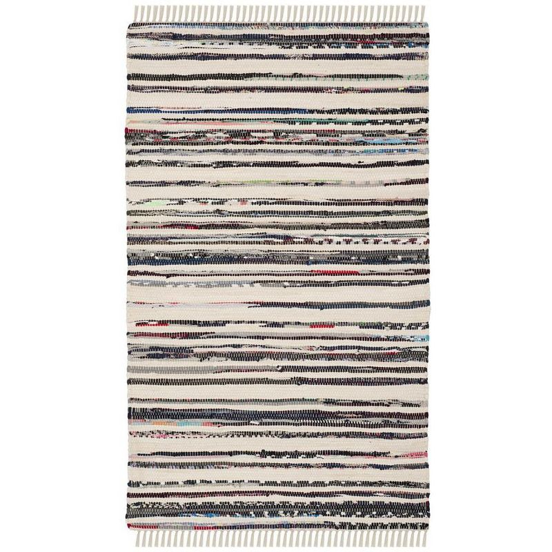 Rag Rug RAR126 Hand Woven Indoor Accent Rug - 4'x6' - Ivory/Charcoal - Safavieh