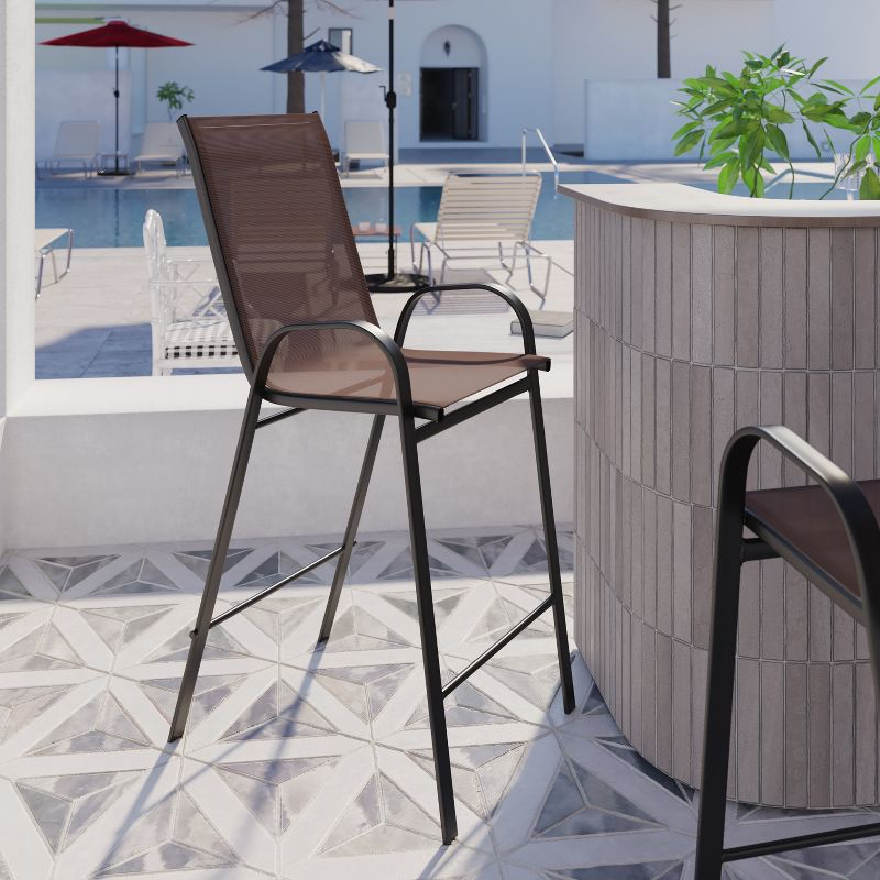 Flash Furniture 2 Pack Brazos Series Brown Outdoor Barstool with Flex Comfort Material and Metal Frame