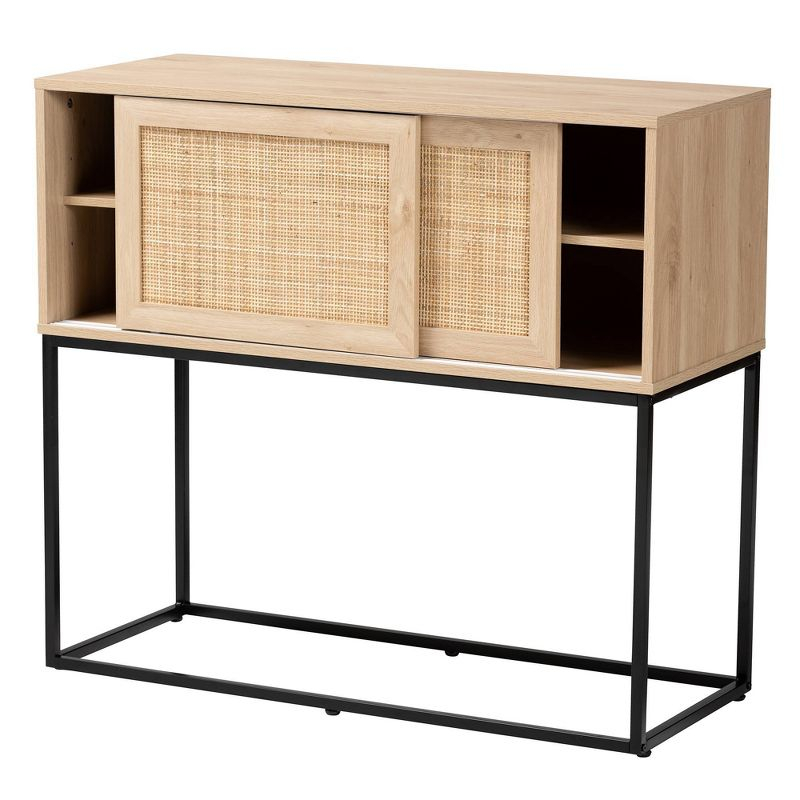 Amelia Wood Rattan Sideboard Buffet Dining Cabinet Natural Brown/Black - Baxton Studio: Fixed Shelves, Metal Frame