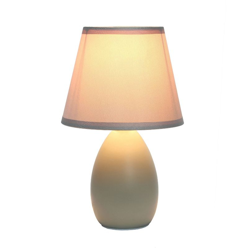 Simple Designs 9.45" Mini Egg Oval Ceramic Table Lamp with Matching Shade (Includes LED Light Bulb) Gray