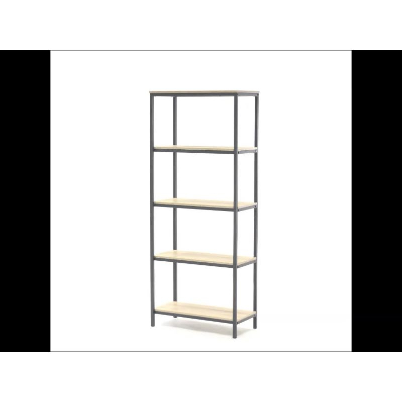 Sauder 56" North Avenue Tall Bookshelf Charter Oak: Scandinavian Style, 4-Tier Metal Frame Shelving