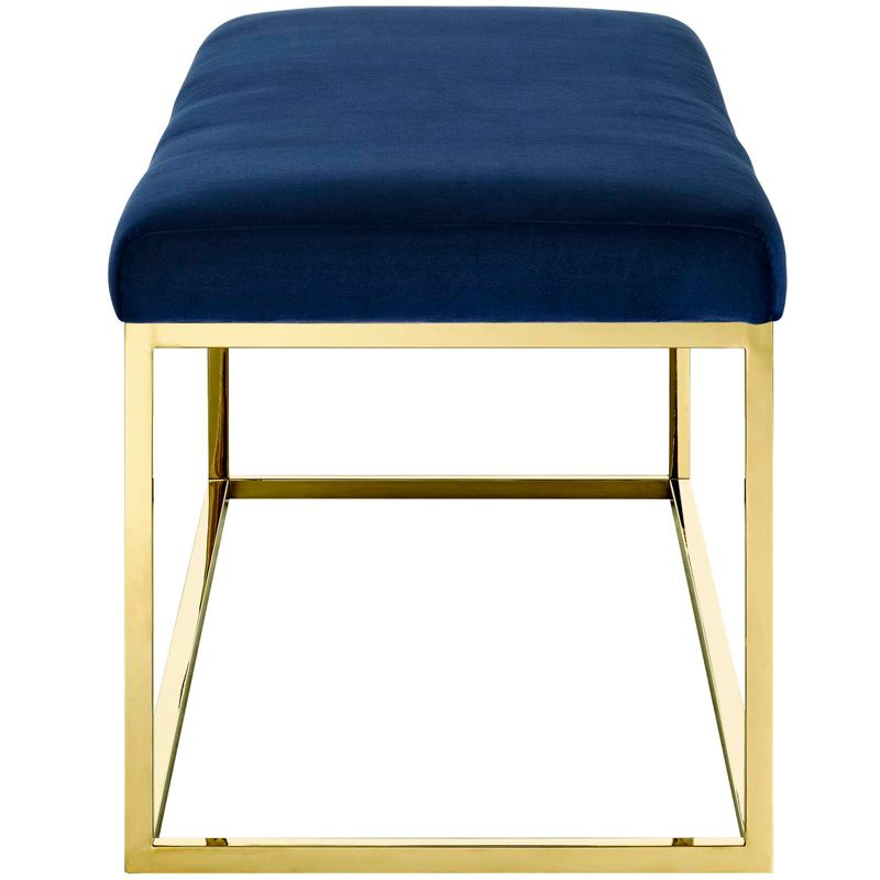 Modway Anticipate Fabric Bench – Gold/Navy – Upholstered Entryway or Bedroom Bench with Modern Metal Frame and Padded Seat