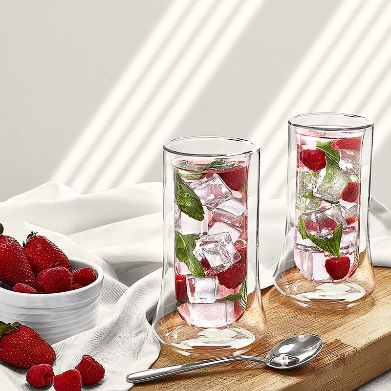 JoyJolt Cosmo Double Wall Highball Glasses – Set of 2 Insulated Glass Tumbler for Cocktails - 10 oz