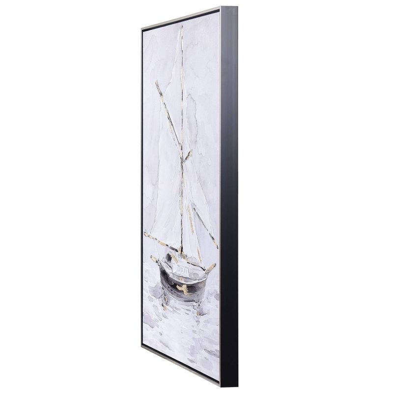 35"x24" Lifted Sail Hand Painted Framed Canvas Art Yellow - StyleCraft: Nautical Abstract Wall Decor