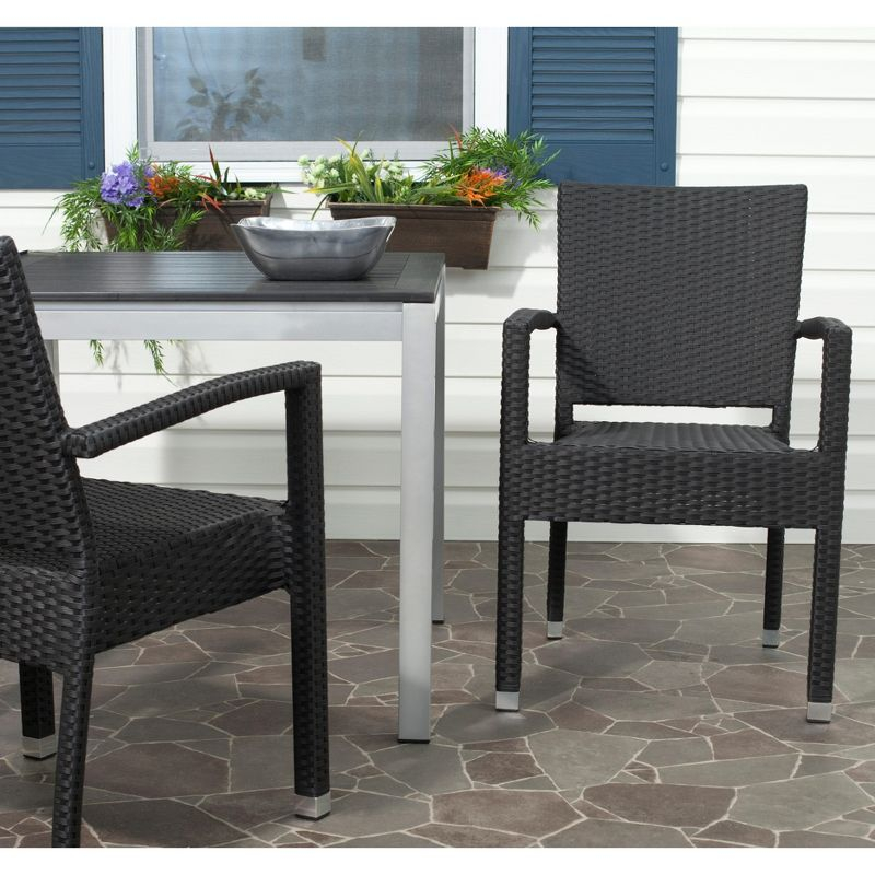 Kelda Stackable Arm Chair Indoor/Outdoor (Set Of 2) - PAT4004 - Black - Safavieh