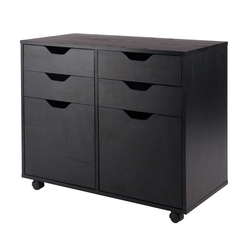 Halifax 2 Sections Mobile Storage Cabinet Black - Winsome: Wheeled Organizer with Locking Casters