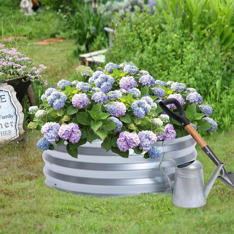 LuxenHome 3ft Round Galvanized Metal Raised Garden Bed Planter Silver