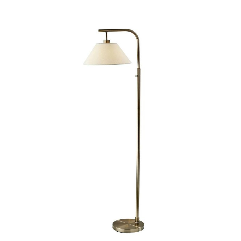 Adesso Hayes Floor Lamp Antique Brass: ETL Listed, Linen Drum Shade, Metal Body, Rotary Switch
