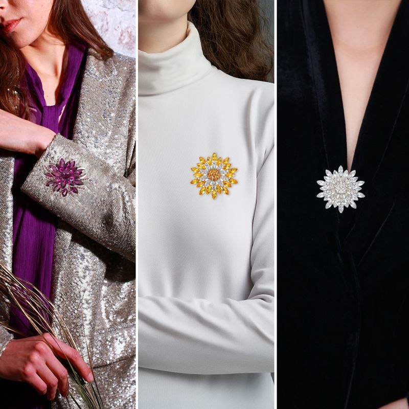 Unique Bargains Women's Rhinestone Flower Brooch Pin Red