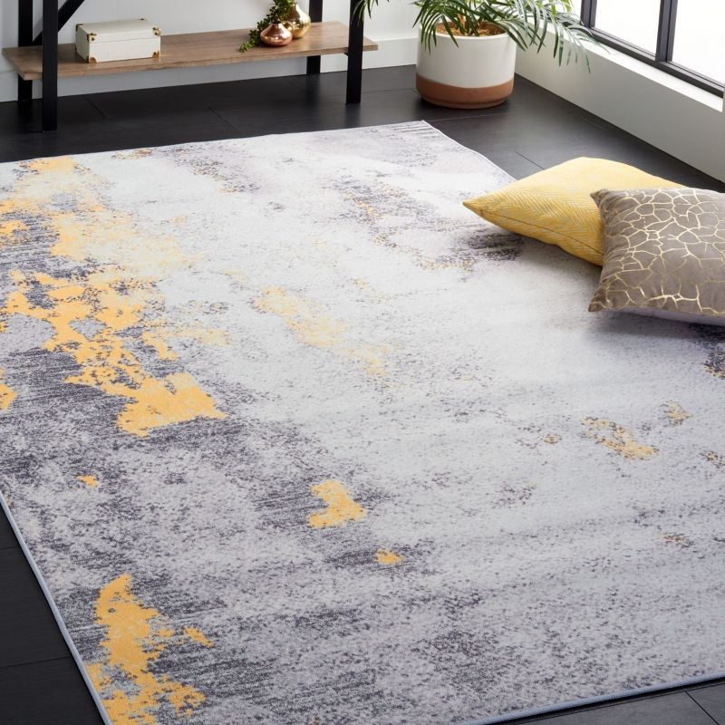 Tacoma TAC803 Power Loomed Machine Washable Skid-Resistant Indoor Accent Rug - Grey/Gold - 4'x4' - Safavieh