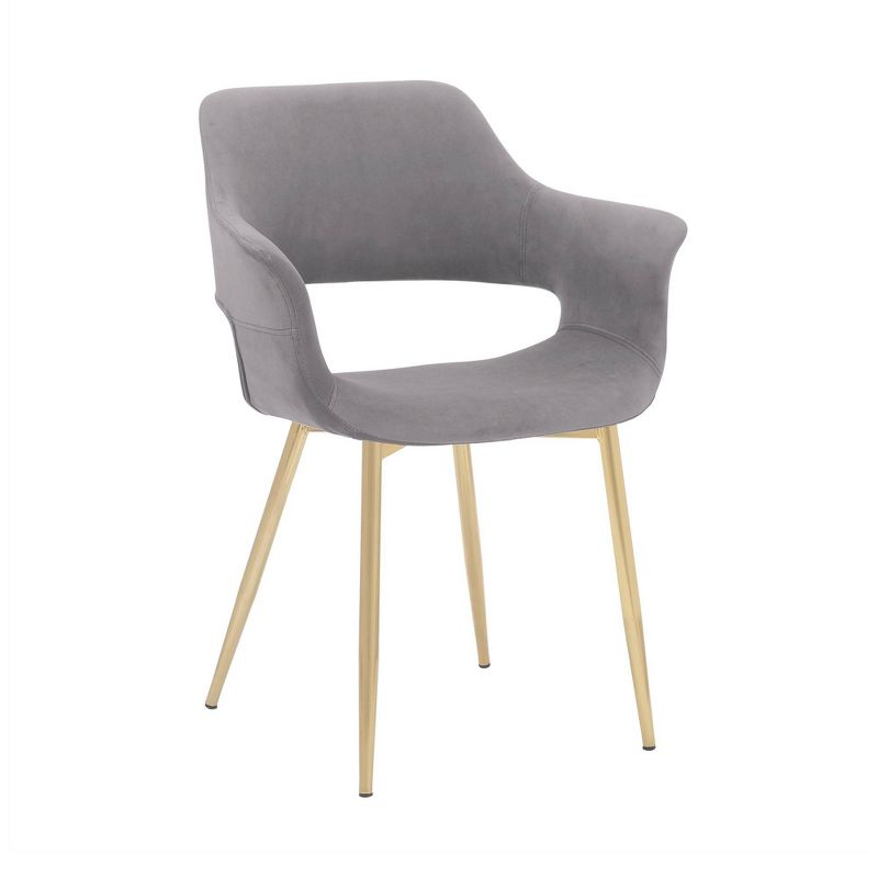 Gigi Velvet Metal Dining Room Chair Gray - Armen Living: Gold Legs, Ergonomic Back, Set of 2