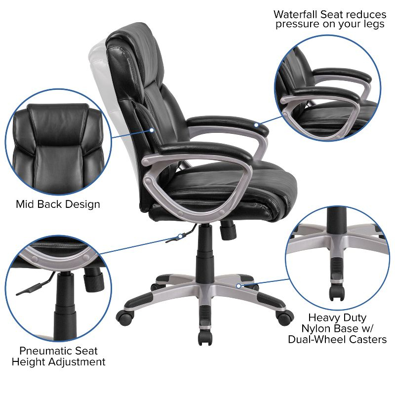 Flash Furniture Mid-Back Black LeatherSoft Executive Swivel Office Chair with Padded Arms