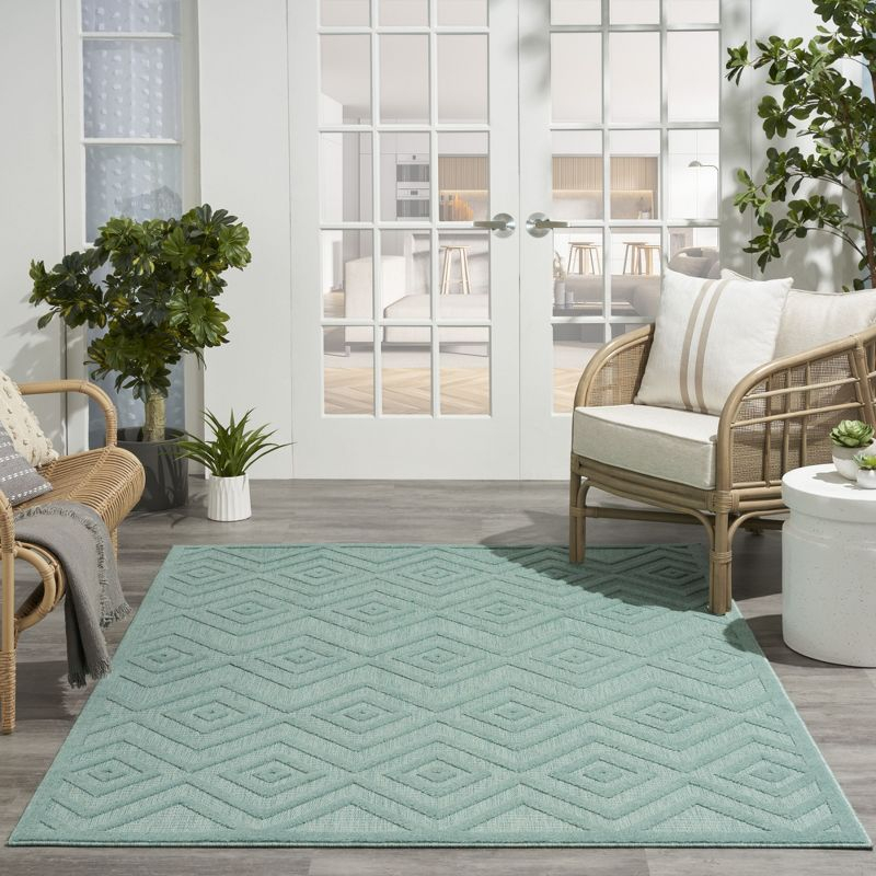 Nourison Versatile Diamond Geometric Flatweave Indoor Outdoor Area Rug Aqua/Teal 4' x 6'