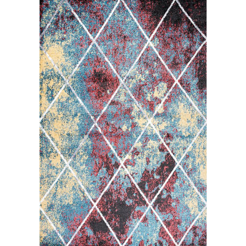4'x6' Cole Minimalist Diamond Trellis Area Rug, Multi/White - JONATHAN Y