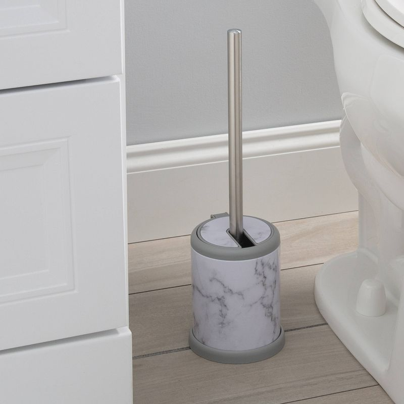 Toilet Brush with Self Closing Lid Marble - Bath Bliss: Stainless Steel Bathroom Cleaning Accessory