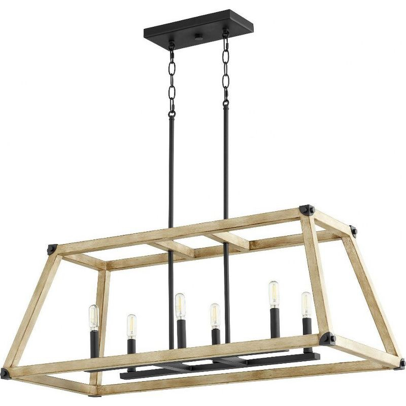 Quorum Lighting Alpine 6-Light Entry Pendant, Noir/Driftwood, 16W x 14.5H x 36L