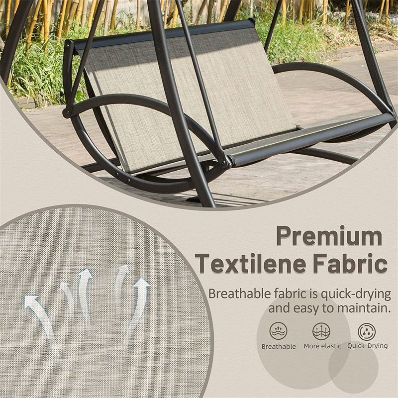 Outdoor 3-Seat Patio Swing Chair With Weather Resistant Canopy Steel Frame Swinging Bench For Garden Poolside Backyard