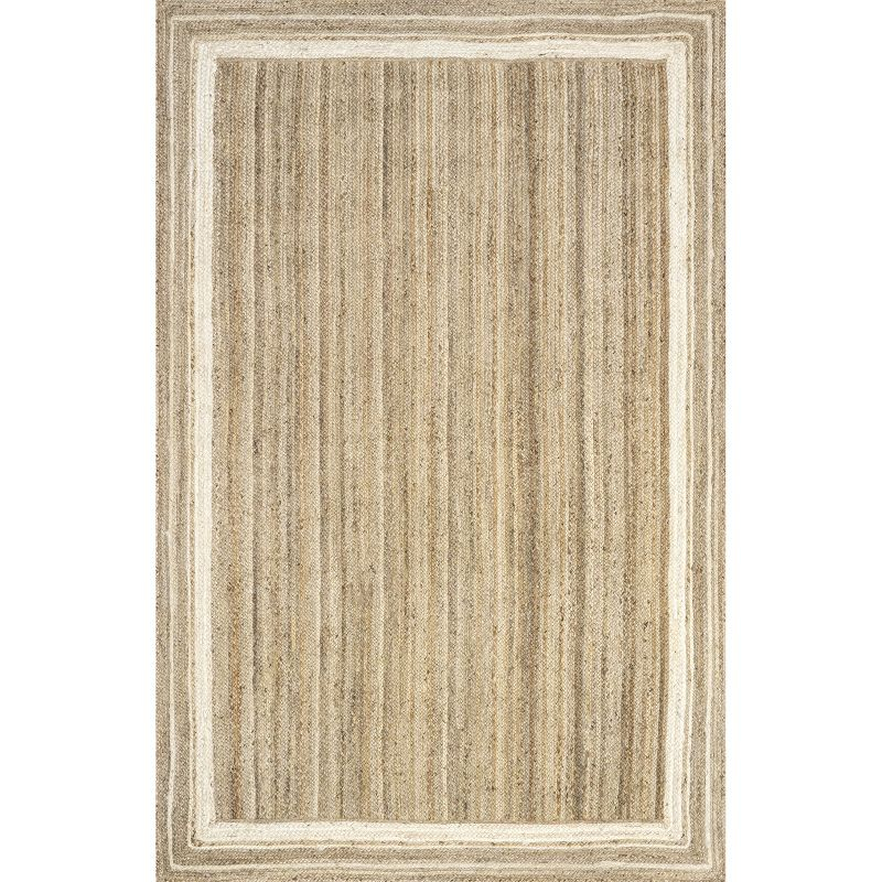 Nuloom Rikki Bordered 6x9 Jute Indoor Area Rug for Dining Room Rug Neutral Rug Living Room Rug Kitchen, Off White/Natural