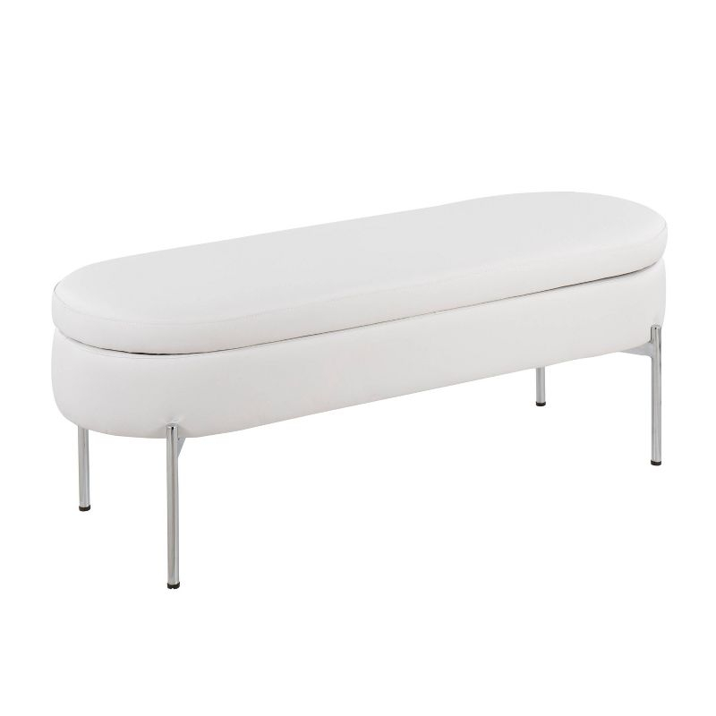 48" Chloe PU Leather Storage Bench with Lid, Chrome Base - LumiSource: Sleek Flip-Top, Roomy Interior