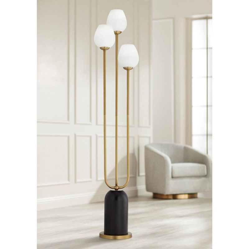360 Lighting Grayson Modern Glam Luxury 70" Tall Standing Floor Lamp Large Pole 3-Light Foot Switch Gold Black Metal Living Room Bedroom House Reading
