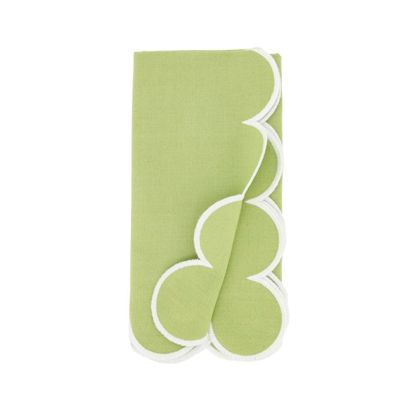 Saro Lifestyle Scalloped Hem Napkin (Set of 4), Green, 20"x20"