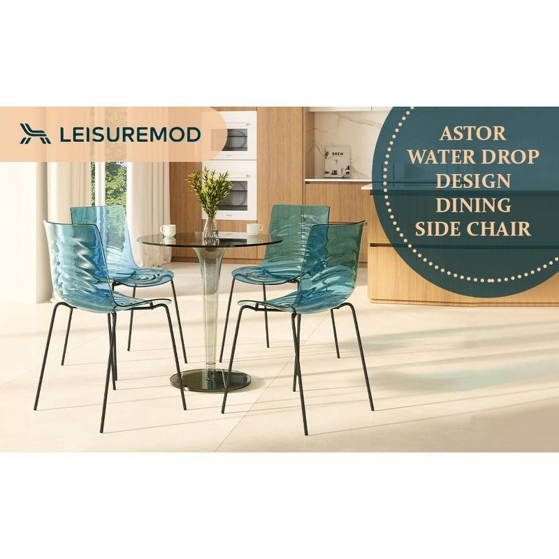 LeisureMod Astor Acrylic Dining Chair - Water Ripple Design & Chrome Finish Metal Legs, Stackable Accent Side Chair