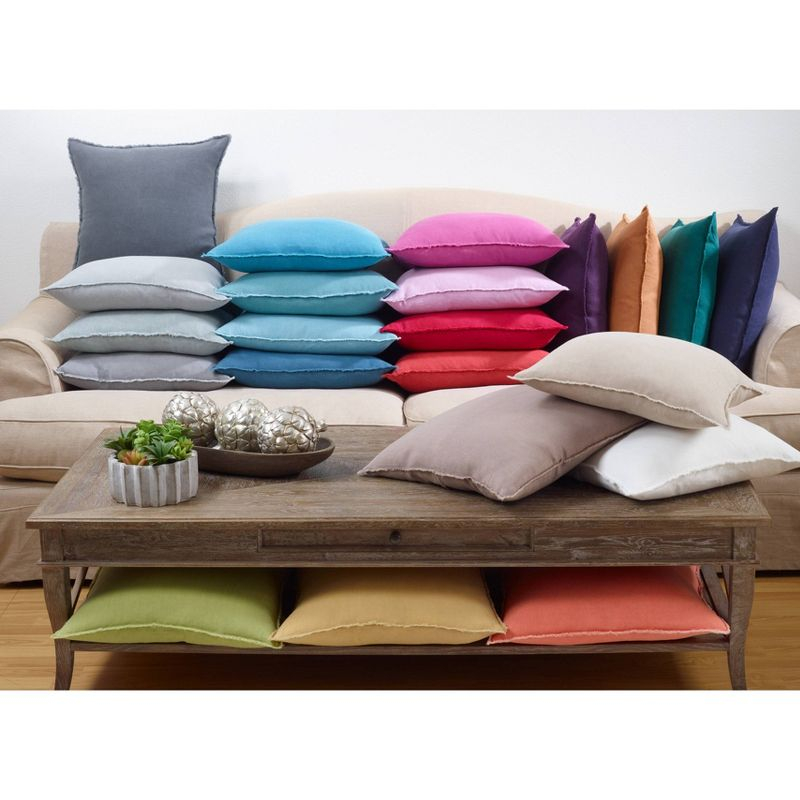 20"x20" Oversize Fringed Linen Throw Pillow with Duck Feather Fill, Zipper Closure - Saro Lifestyle